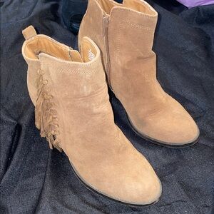 Rampage Tan Suede Ankle Booties with Fringe